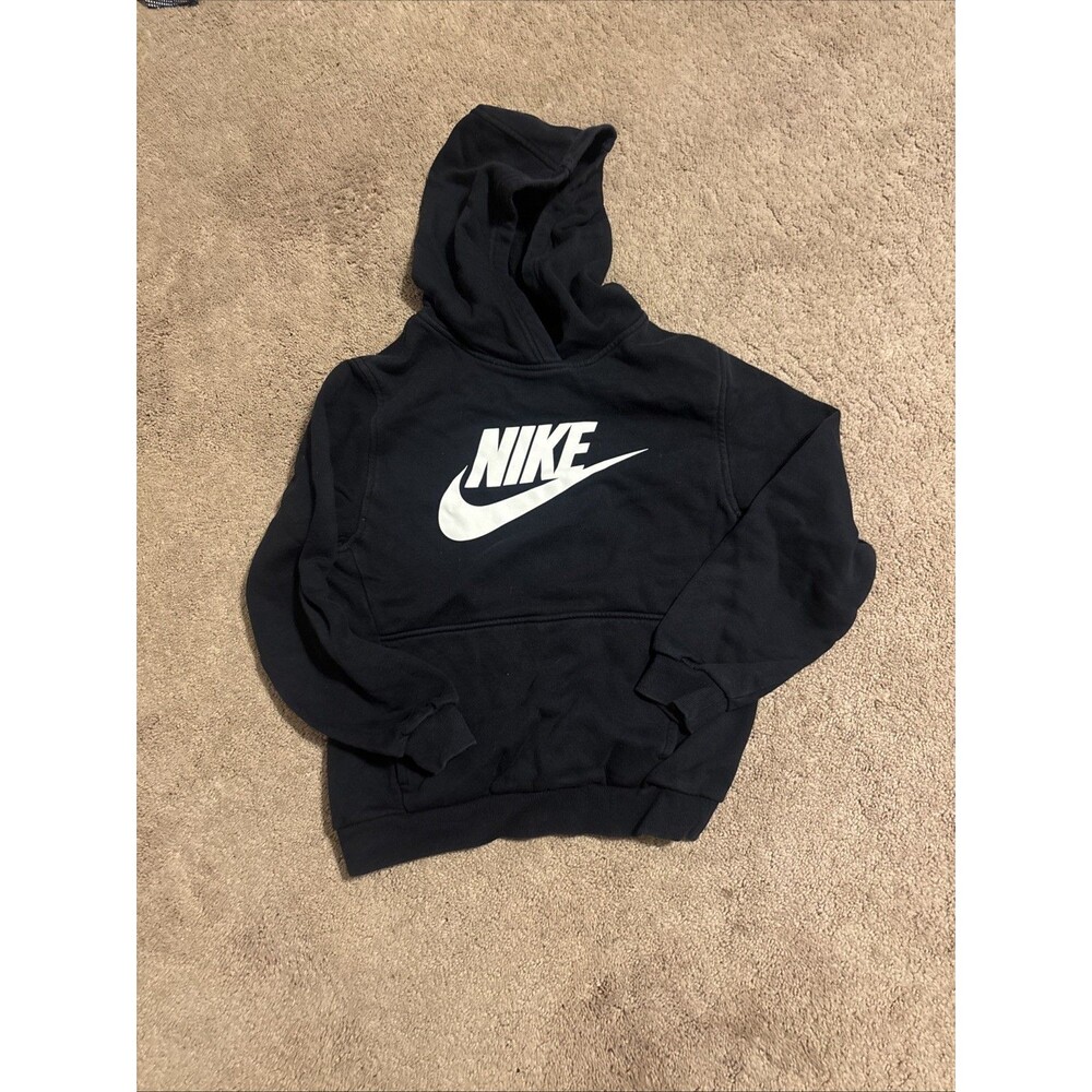 Nike Kids Black Hoodie with White Swoosh Logo Size Large L Boys